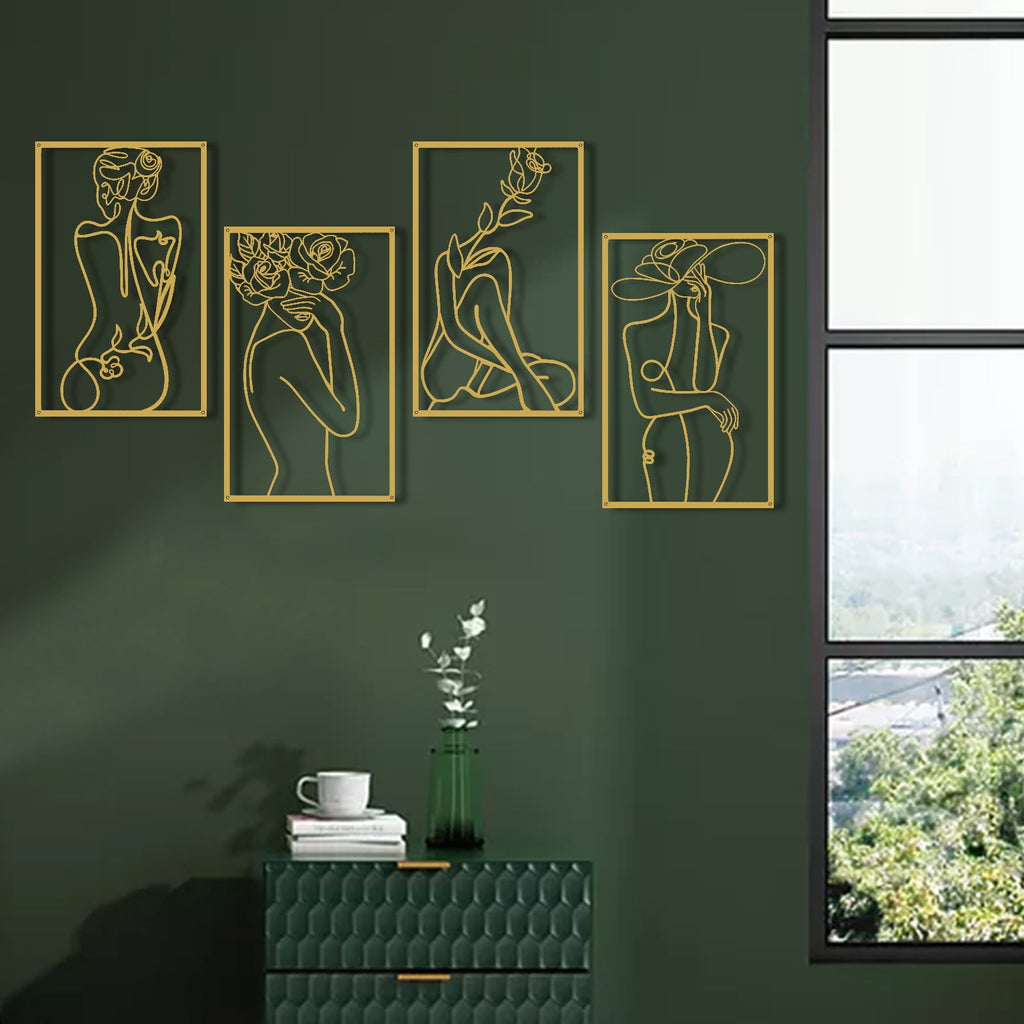 Rustic Metal Decor Wall Art Decor for Room Decor, 4 Piece Abstract Metal Wall Art,