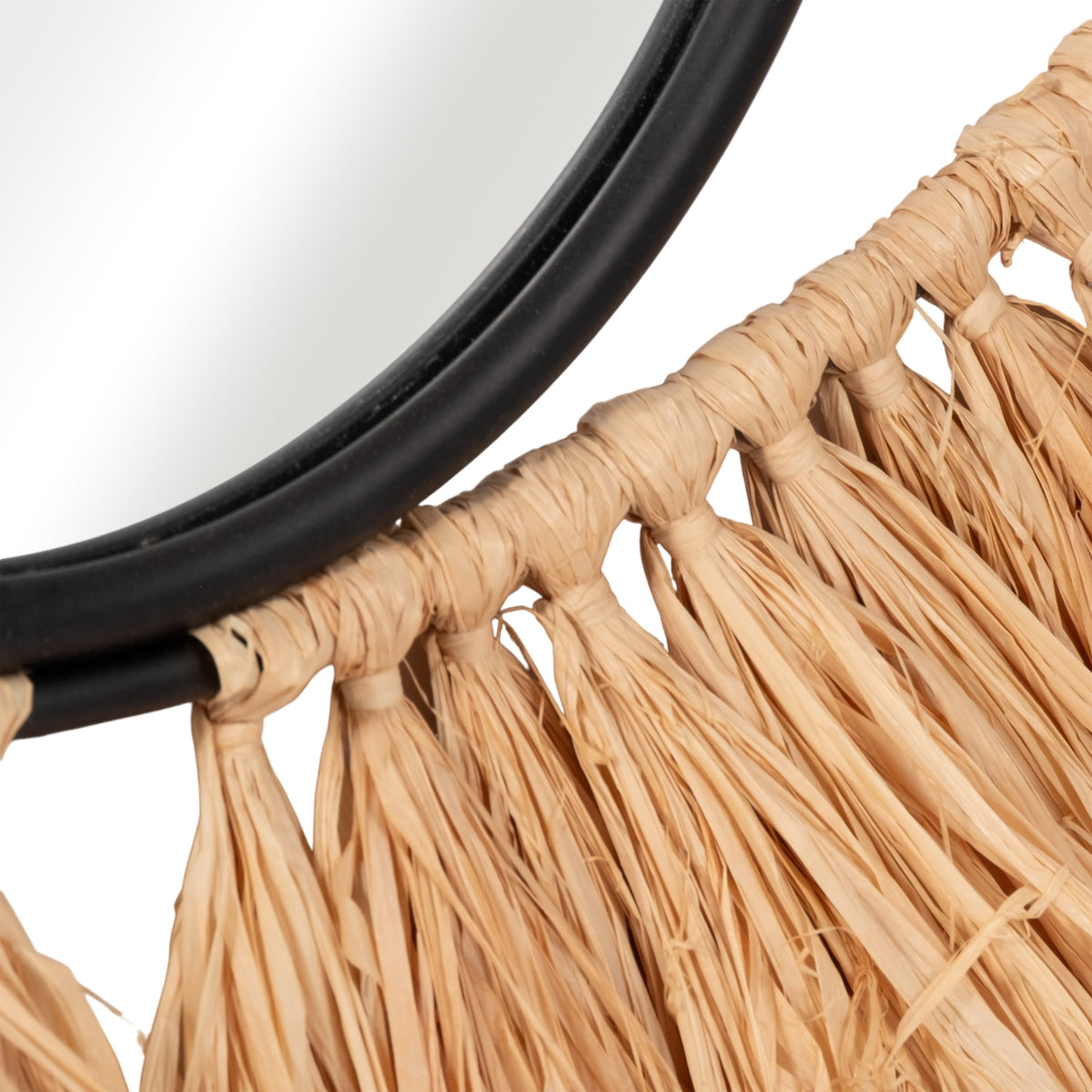 Rustic Metal Decor Metal and Natural Fiber Eye-Shaped Room Decor Mirror for Boho Home