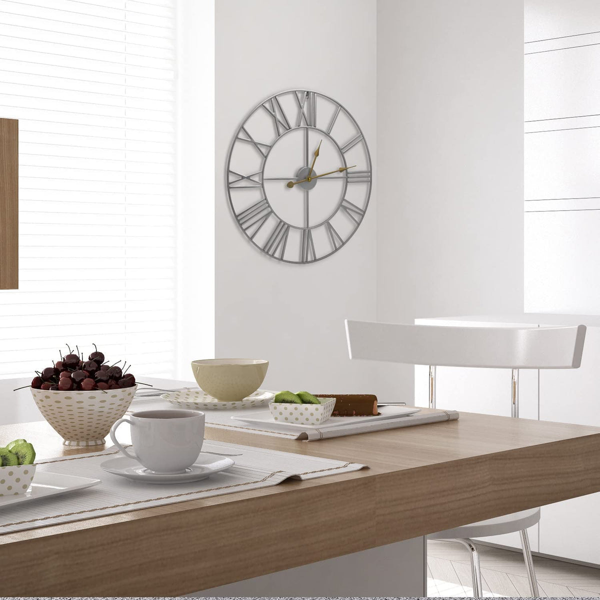 Rustic Metal Decor Analog Wall Clock - Roman Numeral Style, Battery Operated