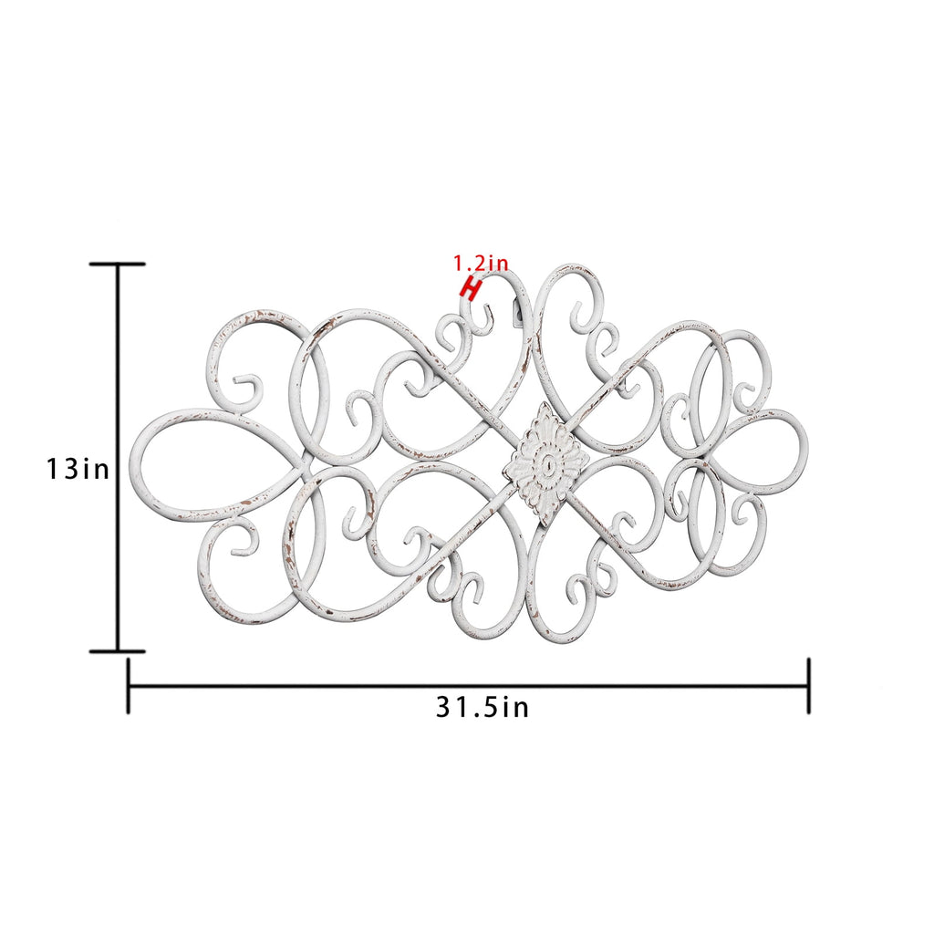 Rustic Metal Decor Farmhouse Flower Scroll White Metal Wall Art Decor 32" x 13",