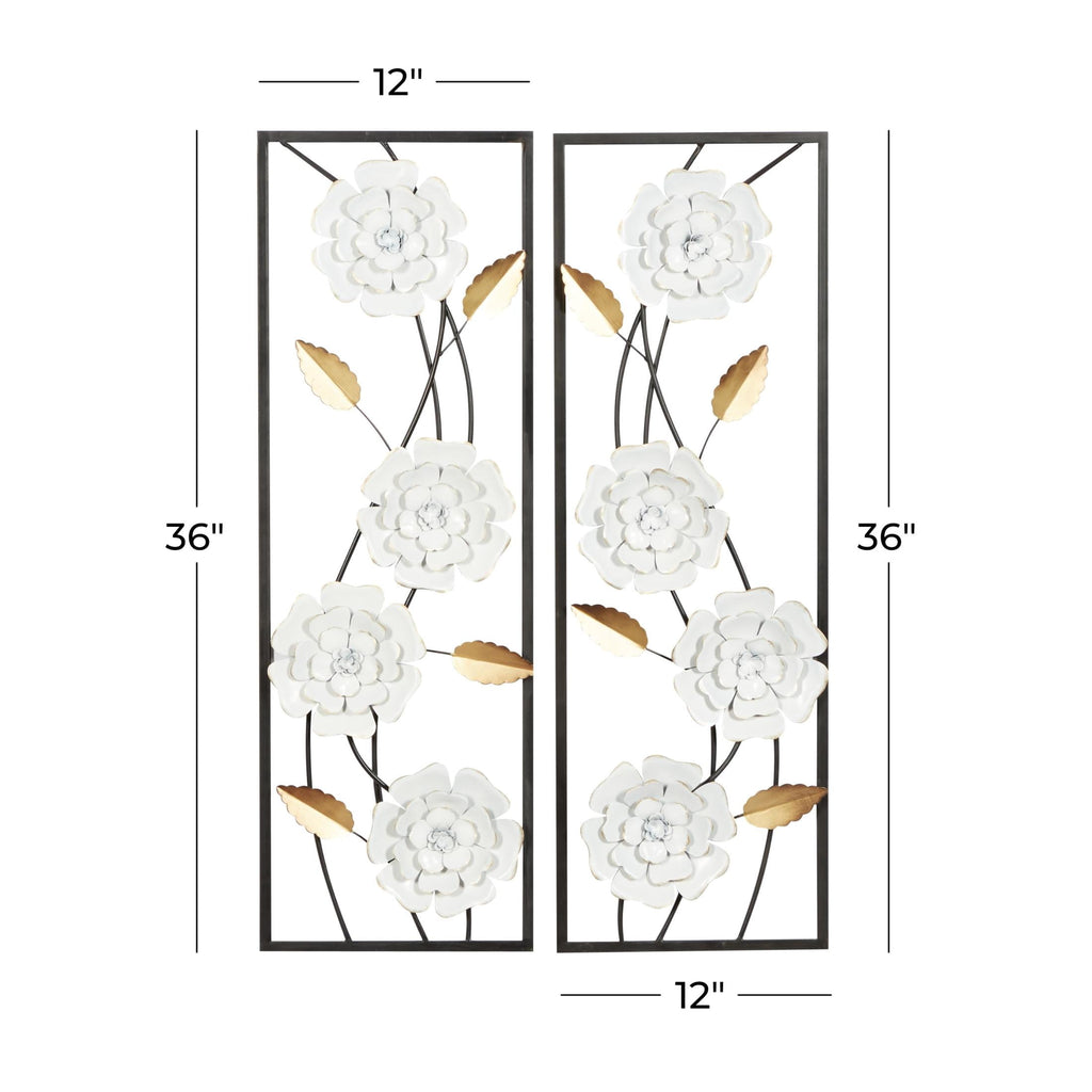Rustic Metal Decor White Metal Dimensional Floating Floral Wall Decor with Black and