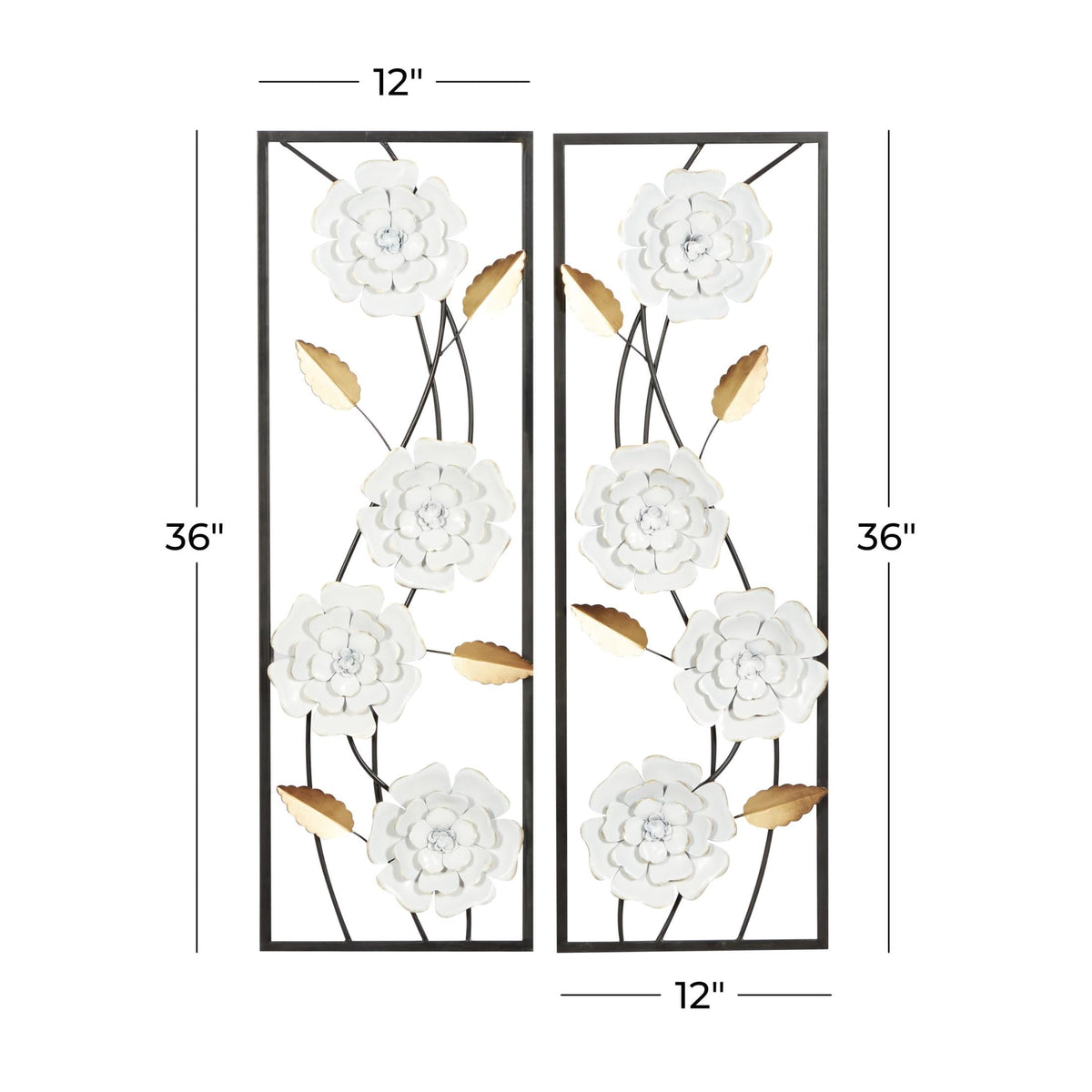 Rustic Metal Decor White Metal Dimensional Floating Floral Wall Decor with Black and