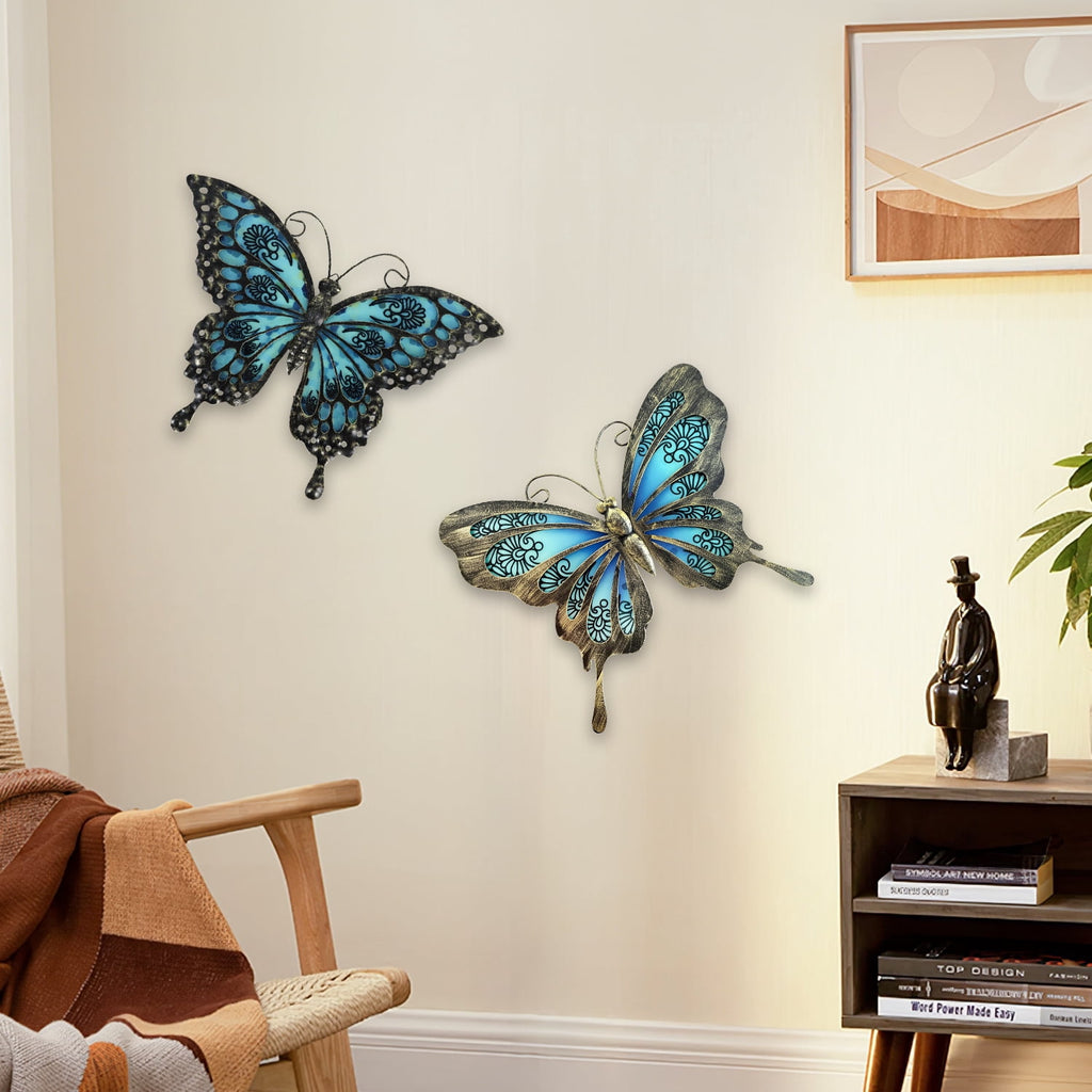 Rustic Metal Decor Metal Butterfly Wall Decor, 2Pack 12" Hanging Glass Butterfly