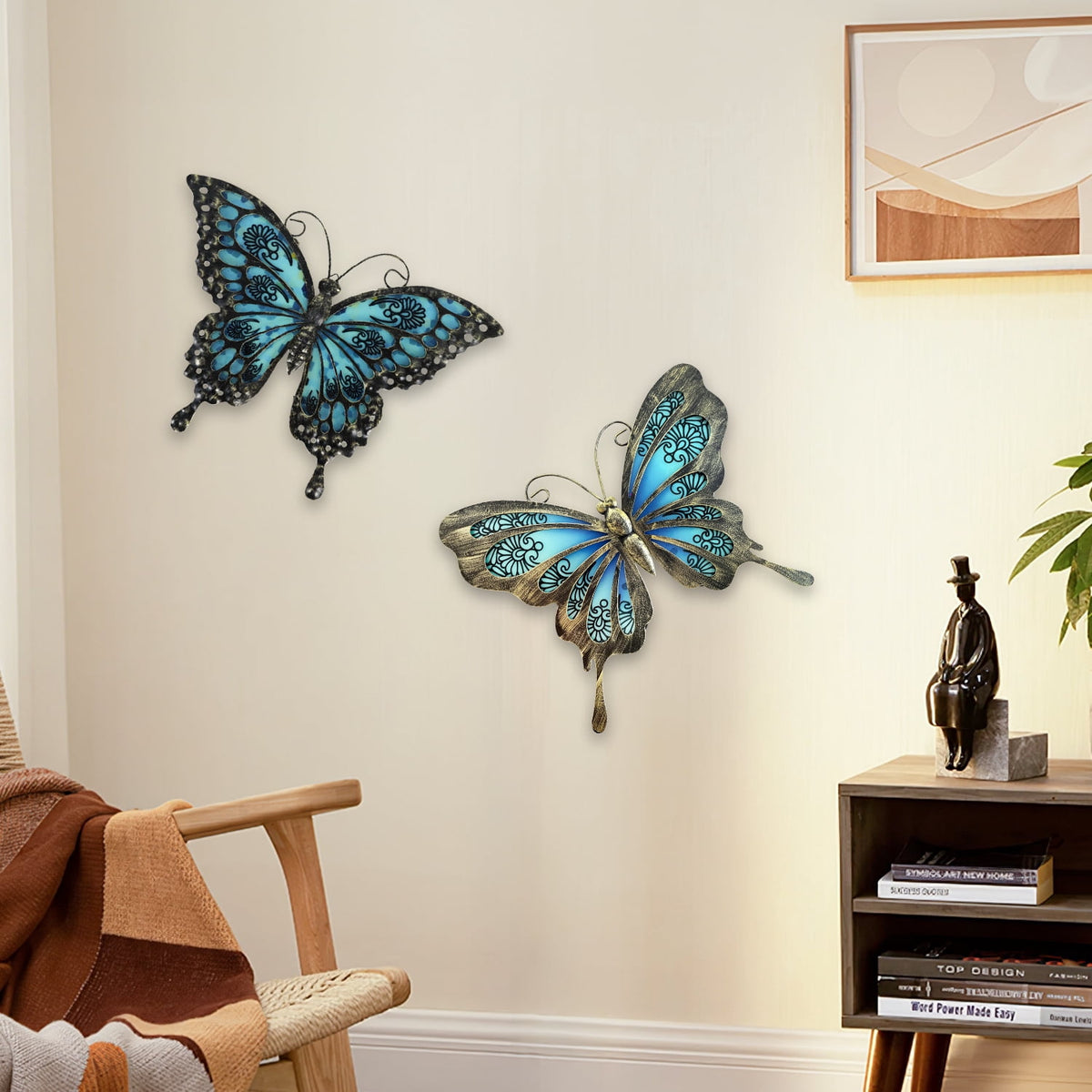 Rustic Metal Decor Metal Butterfly Wall Decor, 2Pack 12" Hanging Glass Butterfly