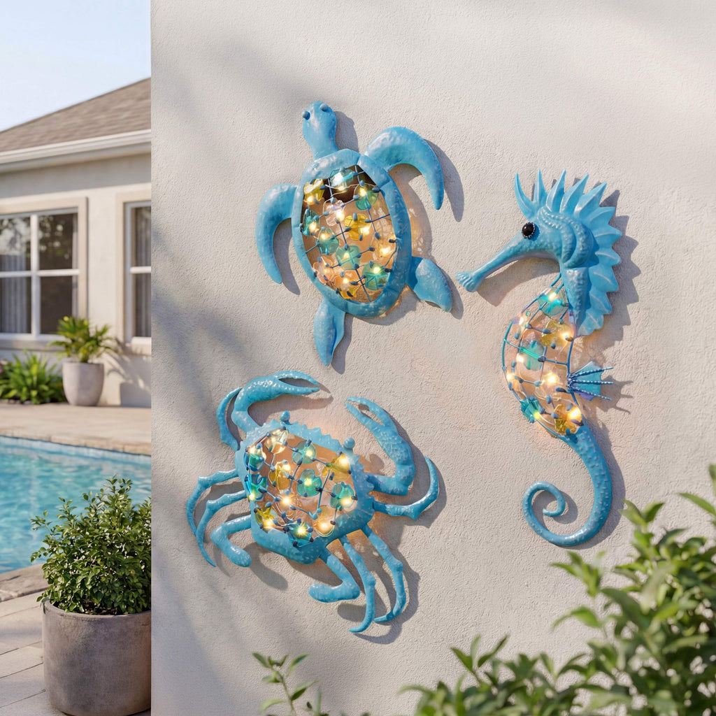 Rustic Metal Decor Lighted Outdoor Coastal Metal Wall Decor