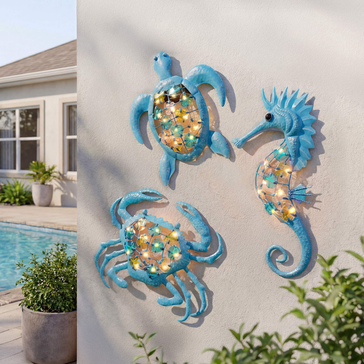 Rustic Metal Decor Lighted Outdoor Coastal Metal Wall Decor