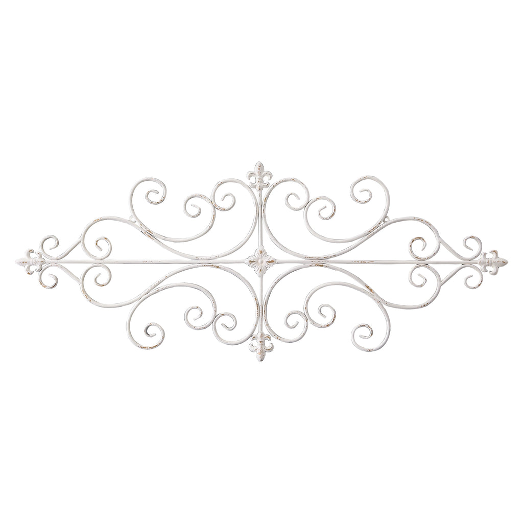 Rustic Metal Decor White Metal Wall Art 45"x18", Rustic Wrought Iron Scroll Wall Decor