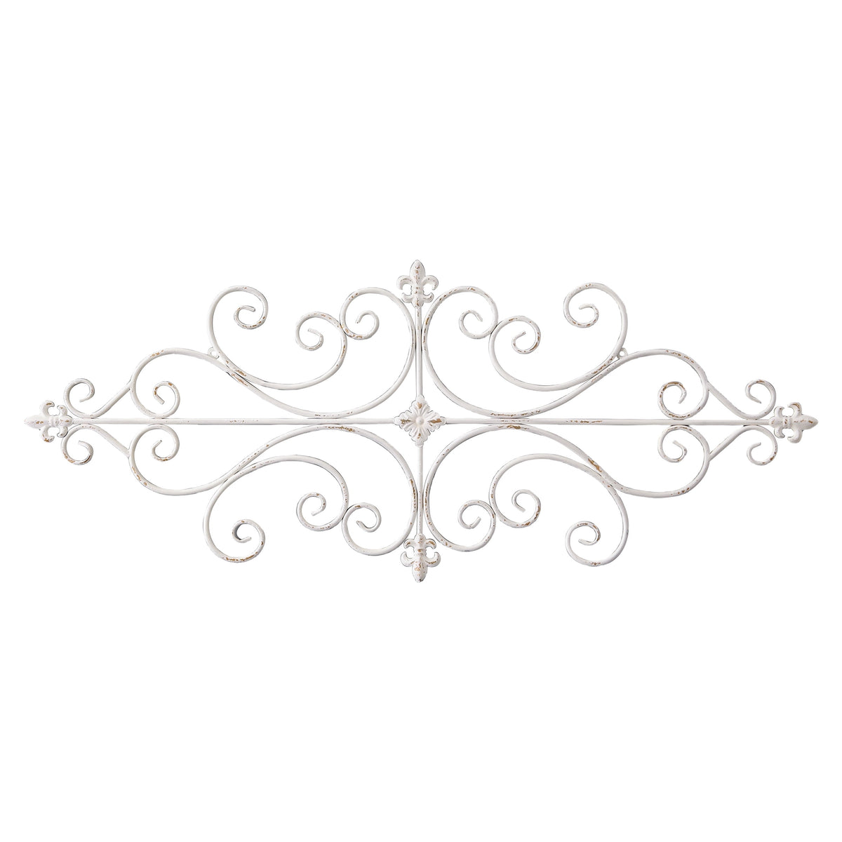 Rustic Metal Decor White Metal Wall Art 45"x18", Rustic Wrought Iron Scroll Wall Decor