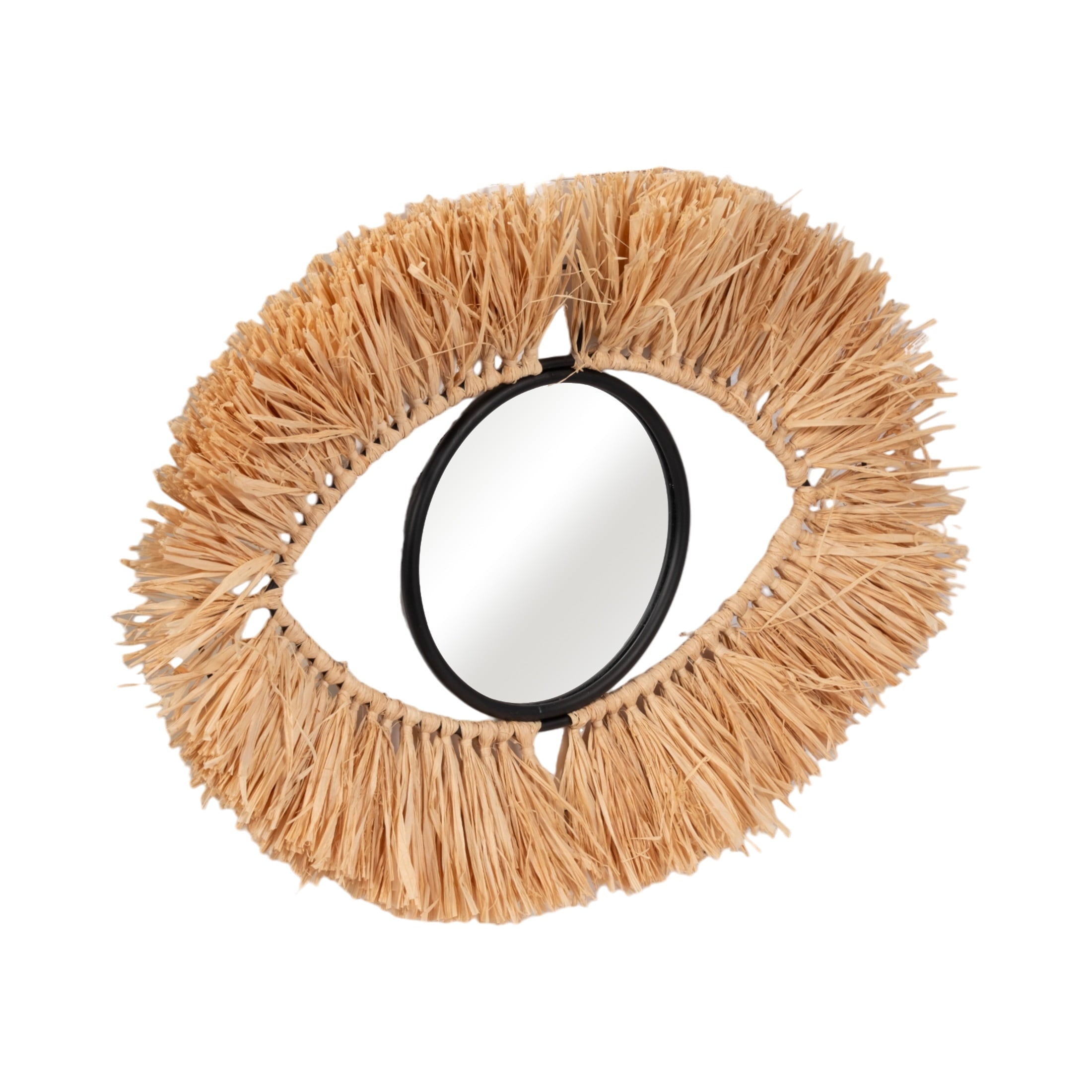 Rustic Metal Decor Metal and Natural Fiber Eye-Shaped Room Decor Mirror for Boho Home