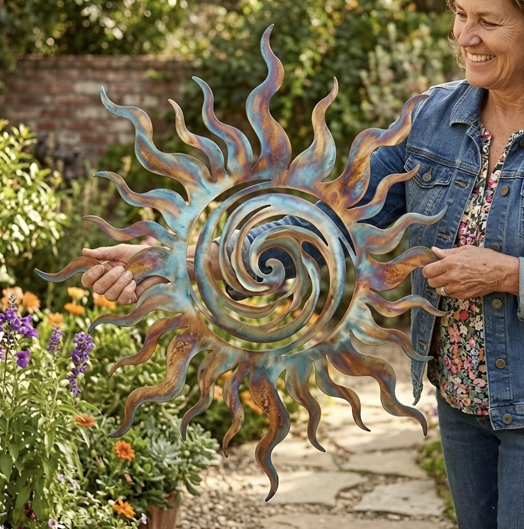 Rustic Metal Decor Colorful Metal Sun Wall Art, Spiral Wall Decor for Patio or Garden