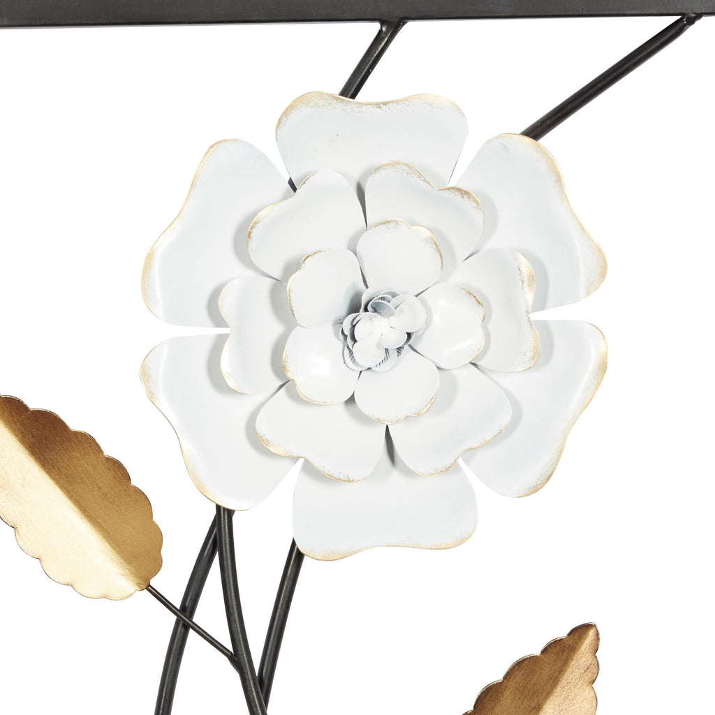 Rustic Metal Decor White Metal Dimensional Floating Floral Wall Decor with Black and