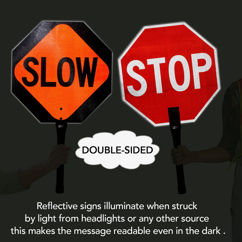 Rustic Metal Decor Stop Slow Sign with Metal Handle, 18" x 18" Double Sided Engineer