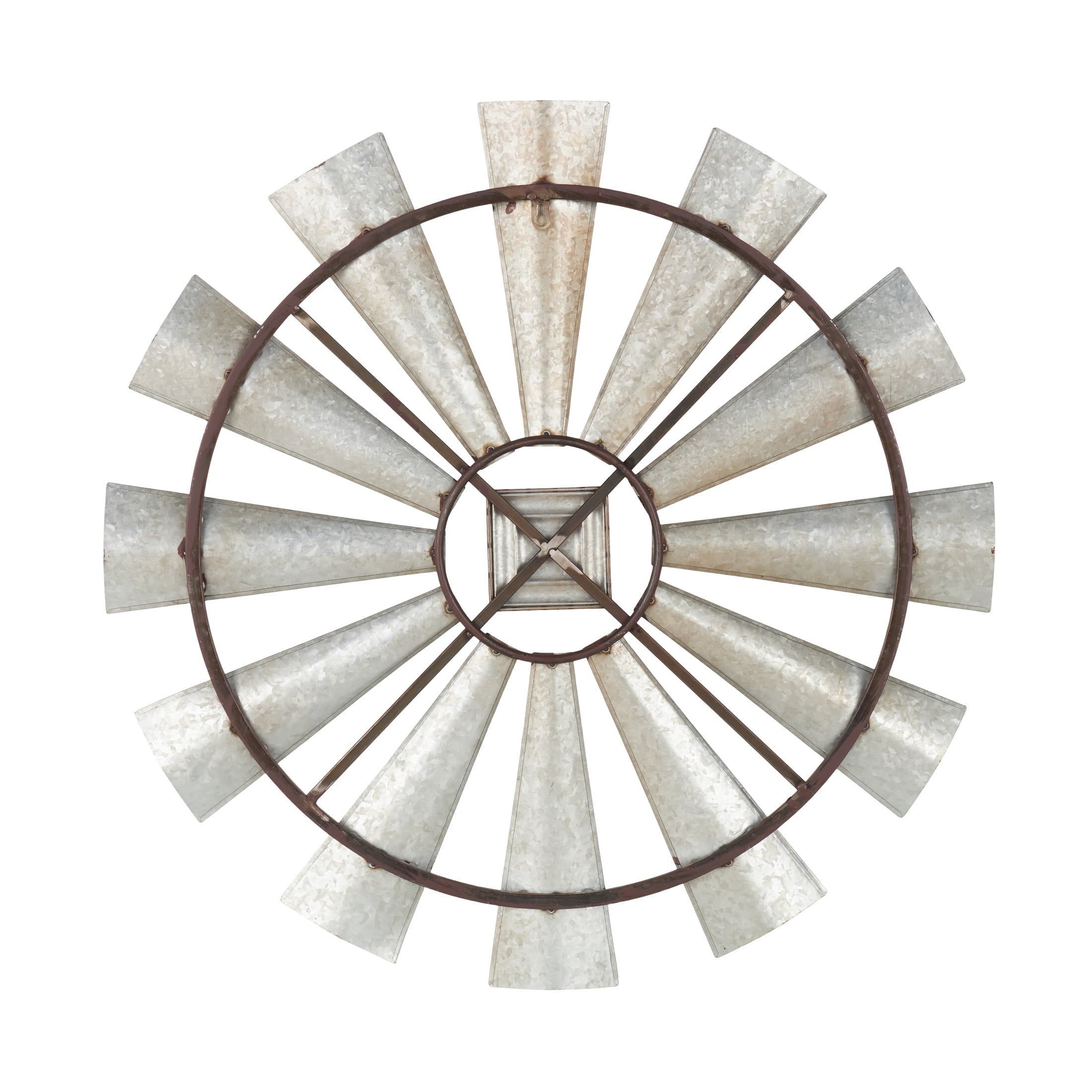 Rustic Metal Decor Silver Metal Distressed Galvanized Windmill Wall Decor with Rust Frame